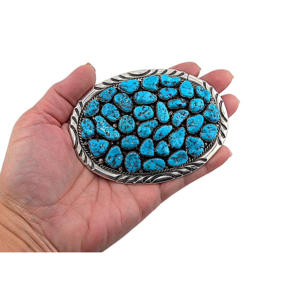 Vintage Native American Turquoise Nugget Cluster Belt‎ Buckle Fits 1" Belt** - Picture 2 of 8